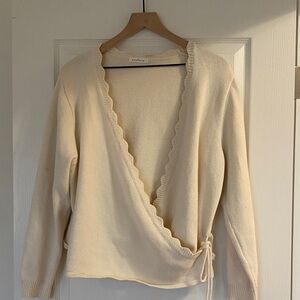 Elegant Cream V-Neck Wrap Sweater